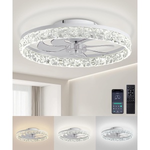 AQUBT 19.7" Low Profile Ceiling Fan with Light for Living Room