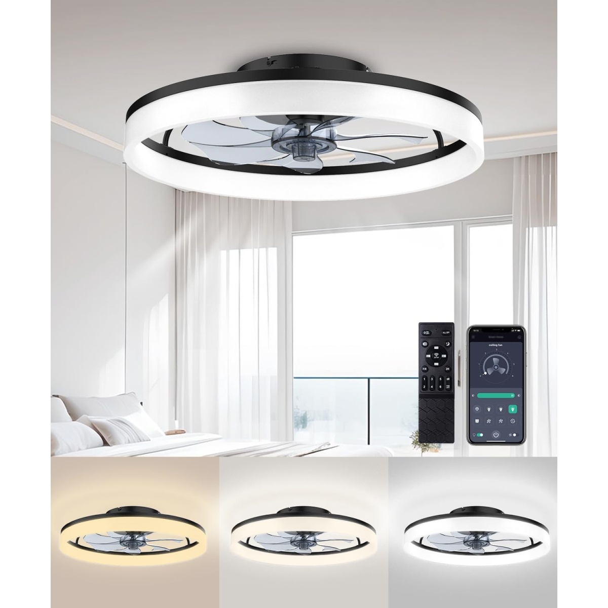 AQUBT Ceiling Fan with Lights and Remote for Bedroom
